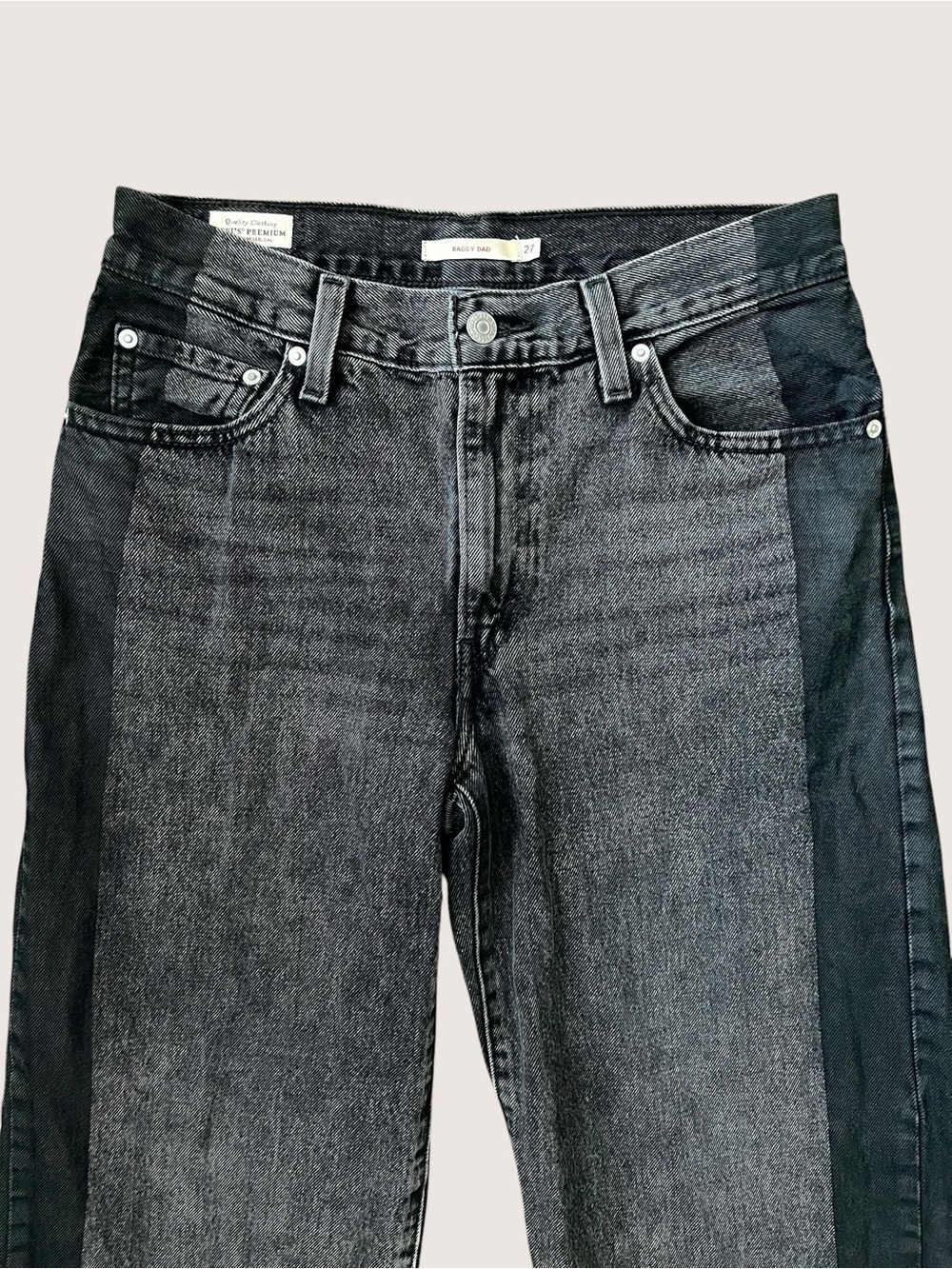 Baggy Dad Two Tone Charcoal Black Wide Leg Jeans - Size 27 - Picture 4 of 14
